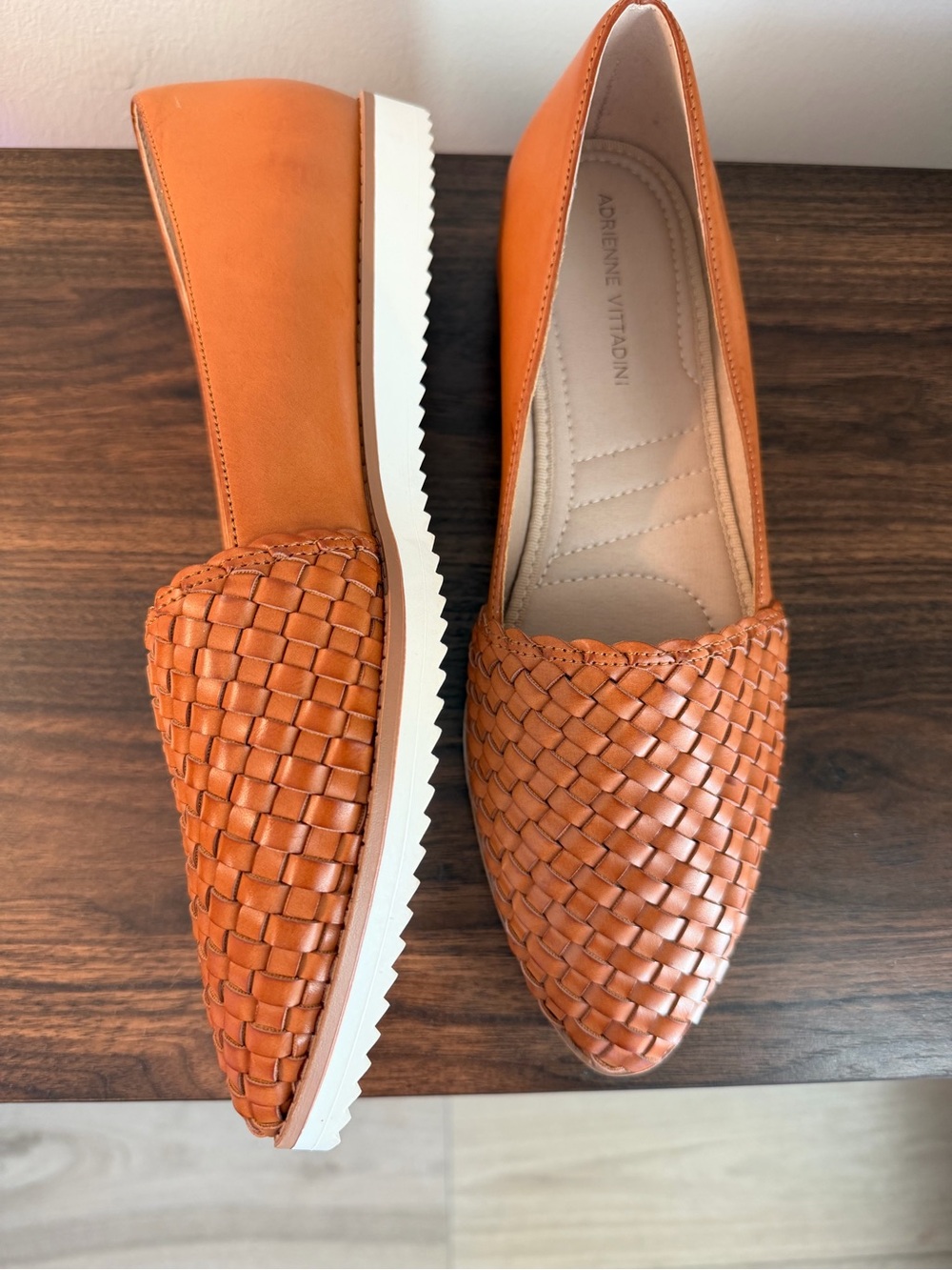 Adrienne Vittadini Woven Loafers in Tan and White